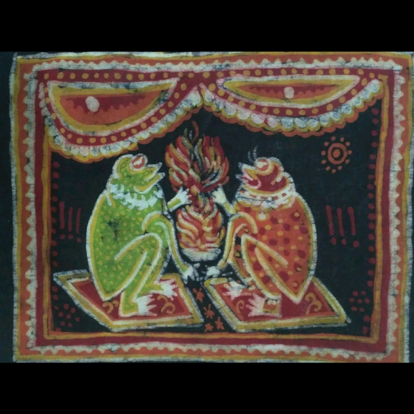 "Banger Biye" Frog Marriage Hand-Drawn Folk Batik Art