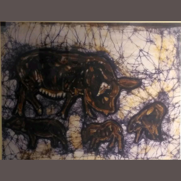 "Hog’s Family" Hand-Drawn Batik Textile Art