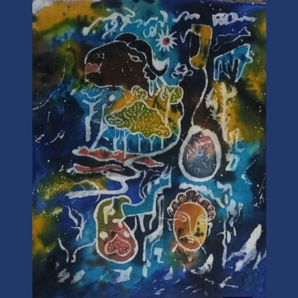 "Composition I" Hand-Drawn Muslin Fabric Abstract Batik Art