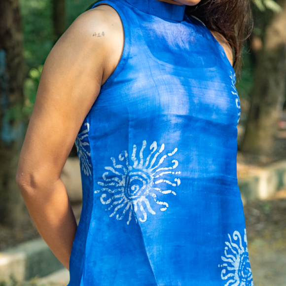 "ST Warmth" Natural Indigo Handwoven Mulberry Silk One-Piece - Image 3
