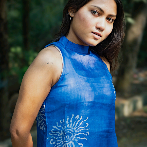 "ST Warmth" Natural Indigo Handwoven Mulberry Silk One-Piece - Image 2