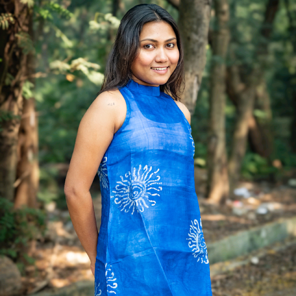 "ST Warmth" Natural Indigo Handwoven Mulberry Silk One-Piece