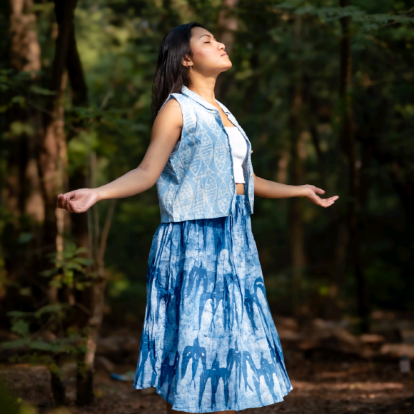 Natural Indigo Batik Cotton Co-ord Set | Hand-Block Shirt & Hand-Drawn Batik Frock - Image 2