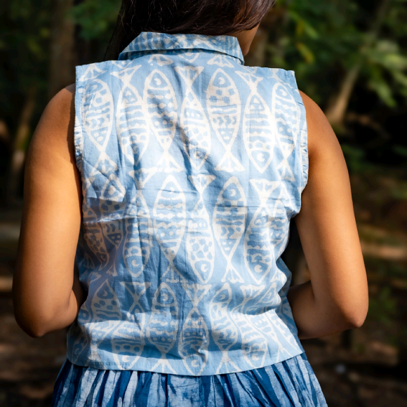Natural Indigo Batik Cotton Co-ord Set | Hand-Block Shirt & Hand-Drawn Batik Frock - Image 3